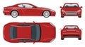 Red sports car vector template. Vehicle branding mockup side, front, back, top view Royalty Free Stock Photo
