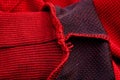 Red sportswear closeup top view. seam and juncture inside out. breathable knitwear. clothing details macro