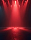 Red spotlights illuminate stage creating dramatic atmosphere. Theatrical performance, concert background, presentation design. Royalty Free Stock Photo