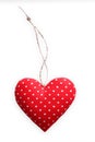 Red spotted sewed pillow heart isolated on white background, valentine Royalty Free Stock Photo