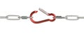 Red spring hook on a stretched chain, straightened from tension Royalty Free Stock Photo