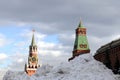 Red Square covered with large snow drifts snow on gloomy day Royalty Free Stock Photo