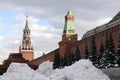 Red Square covered with large snow drifts snow on gloomy day Royalty Free Stock Photo