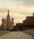 Red square in Moscow. Visible wall and towers of the Kremlin, Lenin Mausoleum and St. Basil's Cathedral Royalty Free Stock Photo