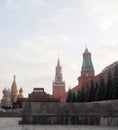 Red square in Moscow. Visible wall and towers of the Kremlin, Lenin Mausoleum and St. Basil's Cathedral Royalty Free Stock Photo