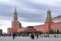 Red square with Spasskaya tower of Moscow Kremlin and Lenin Mausoleum, Russia Royalty Free Stock Photo