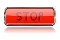 Red square STOP glass button with chrome frame