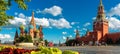 Red Square in summer, Moscow, Russia. Panoramic view of St BasilÃ¢â¬â¢s cathedral and Moscow Kremlin Royalty Free Stock Photo