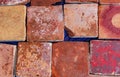 Red tiles on blue background