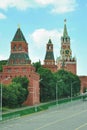 Red Square, the towers of the Moscow Kremlin. Spassky, Nabatnaya, Konstantin-Elenin Tower
