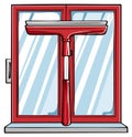 Red squeegee tool cleaning a glass window pane illustration Royalty Free Stock Photo