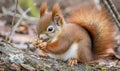 Adorable Red Squirrel Eating a Nut on a Mossy Log Royalty Free Stock Photo