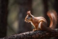 Red squirrel forest. Generate AI