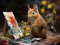 Red squirrel painting on tiny canvas