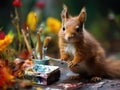 Red squirrel painting on tiny canvas