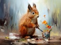 Red squirrel painting on tiny canvas