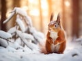 Red squirrel Sciurus vulgaris in park, on winter Royalty Free Stock Photo