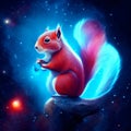 Red squirrel in the starry sky. Digital painting. 3D illustration. Generative AI