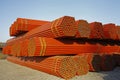 Red stacked steel pipe