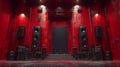 Red Stage With Black Speakers And Drum Kit Royalty Free Stock Photo