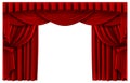 Red stage curtain. Realistic theater scene backdrop, cinema premiere portiere drapes, ruddy ceremony curtains vector