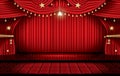 Red Stage Curtain with Seats and Copy Space. Theater, Opera or C