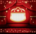 Red Stage Curtain with Seats and Spotlights. Royalty Free Stock Photo