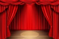 Red stage curtain for theater, opera scene drape