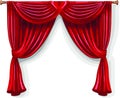 Red stage curtain vector illustration. Theater, opera scene drape backdrop, concert grand opening or cinema premiere backstage, Royalty Free Stock Photo