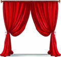 Red stage curtain vector illustration. Theater, opera scene drape backdrop, concert grand opening or cinema premiere backstage, Royalty Free Stock Photo