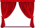 Red stage curtain vector illustration. Theater, opera scene drape backdrop, concert grand opening or cinema premiere backstage, Royalty Free Stock Photo