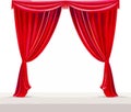 Red stage curtain vector illustration. Theater, opera scene drape backdrop, concert grand opening or cinema premiere backstage, Royalty Free Stock Photo