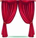 Red stage curtain vector illustration. Theater, opera scene drape backdrop, concert grand opening or cinema premiere backstage, Royalty Free Stock Photo