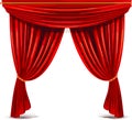 Red stage curtain vector illustration. Theater, opera scene drape backdrop, concert grand opening or cinema premiere backstage, Royalty Free Stock Photo