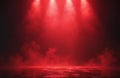 Red stage with dramatic lighting and fog. Empty performance background with spotlight and smoke. Moody ambience for modern design Royalty Free Stock Photo