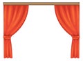 Red stage drapery. Open cartoon theater curtains