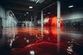 red stained floor in warehouse, Generative Ai