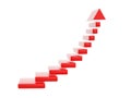 Red stair steps grow up arrow