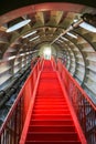 Red staircase from inside the Brussels Atomium Building