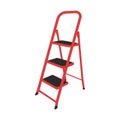 Red staircase is a step ladder for repairing house or apartment, housekeeping, gardening,archive,storage room or warehouse with ra