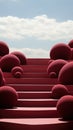 A red stairway with many red balls on it. AI Royalty Free Stock Photo