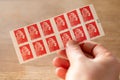 The red stamp of the Post Office, to send a priority letter, has been abolished since January 1, 2023 Royalty Free Stock Photo