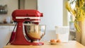 Red stand mixer with ingridients