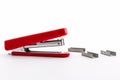 Red Stapler with staples wires Royalty Free Stock Photo