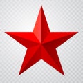 Red star 3d icon with shadow on transparent background Royalty Free Stock Photo