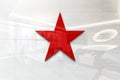 Red star on glossy office wall realistic texture