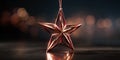 Red star hanging on a string with bokeh lights on a dark background Royalty Free Stock Photo