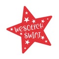 Red star with Merry Christmas lettering in Polish. Vector illustration