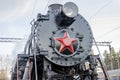 Red star on the old Soviet vintage retro steam train Royalty Free Stock Photo