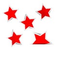 Red star paper stickers with shadows